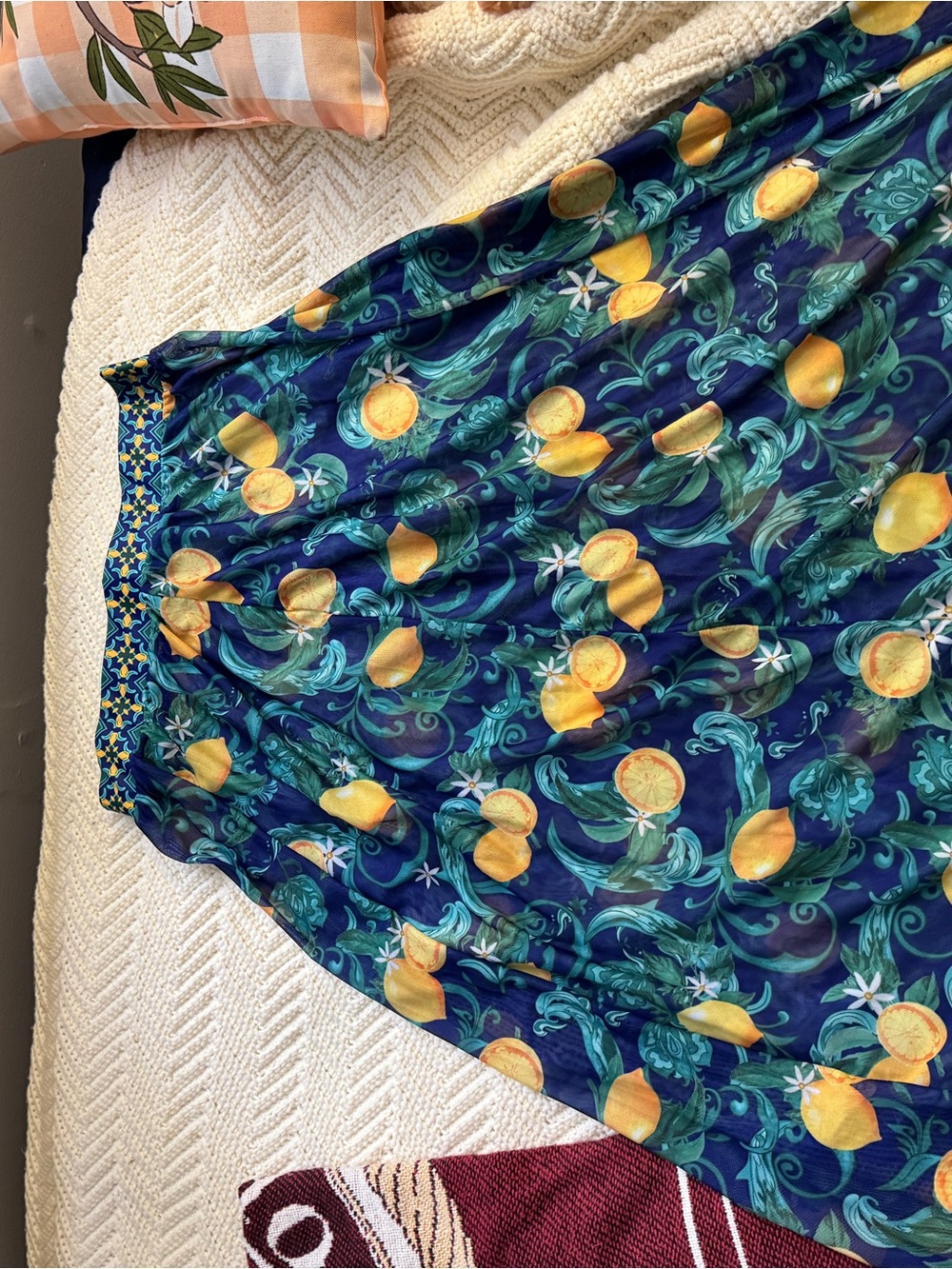 Navy Lemon Print Swimsuit Coverup